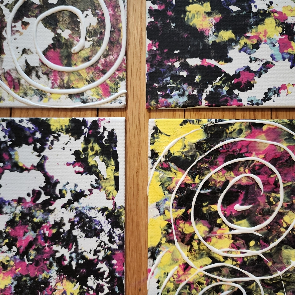 4 HANDCRAFTED Black Frame Paintings Abstract HANDPAINTED Wall Art Decor Tabletop - Picture 10 of 17